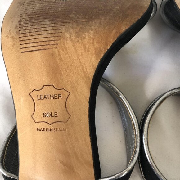 Stuart Weitzman Shoes Womens Size 5 Black Silver Sandal Heels Kitten Slide Mules - Picture 6 of 16